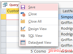 Screenshot of saving the query