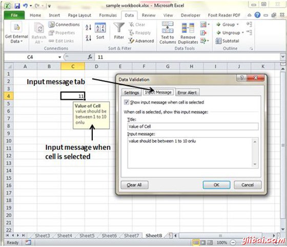 Data Validation Input Message Tab